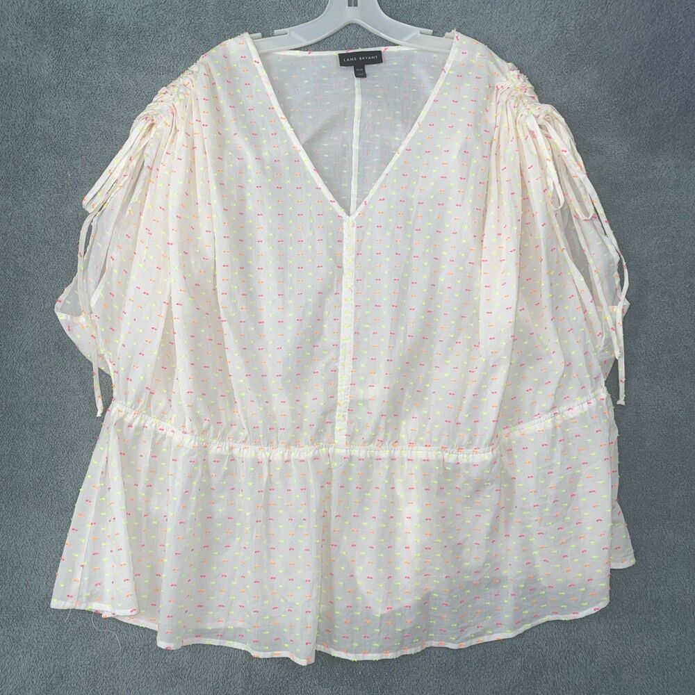 Lane Bryant Blouse‎ Womens 38 White Pullover Short Sleeve V Neck Elastic Waist
